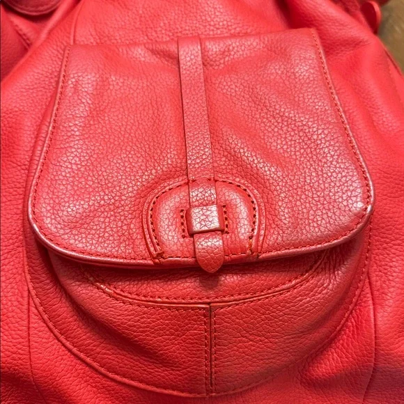 Isaac Mizrahi Live XLG Fire Engine RED 100% Leather Bag Tote Purse gold hardware - Picture 2 of 12